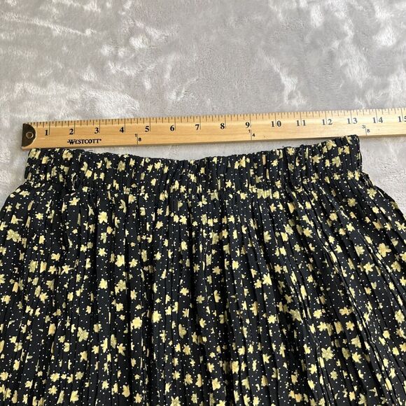 Alice Blue Accordion Pleat Midi Skirt Size S Black Butter Yellow Floral Belt - Picture 10 of 13